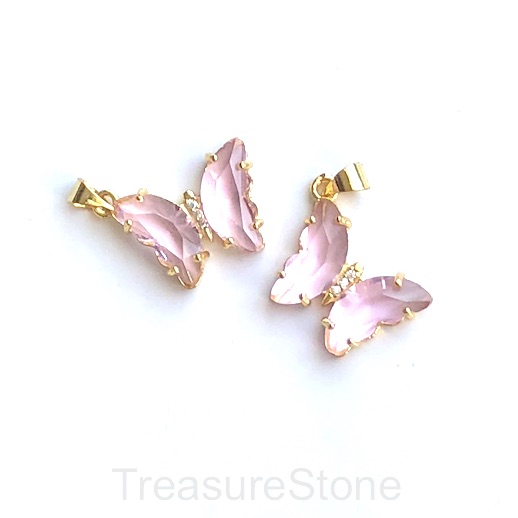 Pave resin Charm,pendant,gold,15x19mm butterfly, light pink.ea