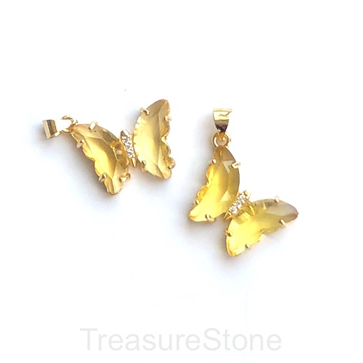 Pave resin Charm,pendant,gold,15x19mm butterfly, yellow.ea