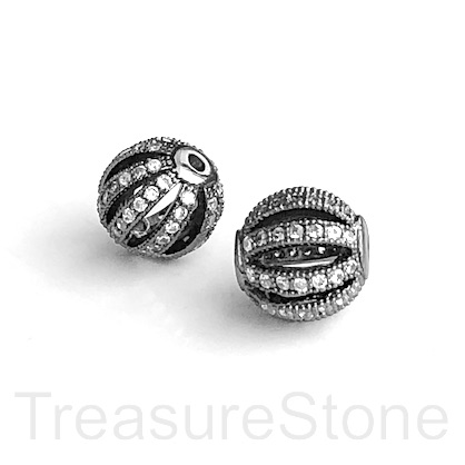 Pave Bead, brass, 10mm black round, clear CZ. Ea - Click Image to Close