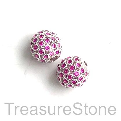 Pave Bead, brass, 10mm silver round with ruby crystals. Each - Click Image to Close
