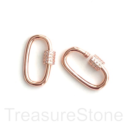 Pave Carabiner,screw clasp,brass,rose gold, clear CZ, 15x25mm.Ea