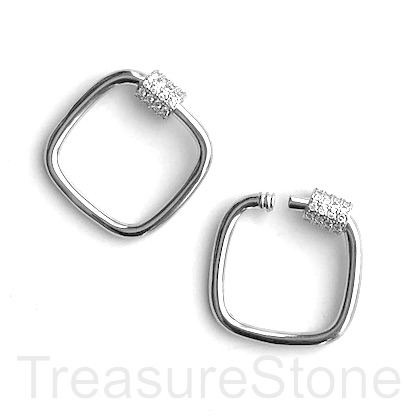 Pave Carabiner, screw clasp, brass, silver, clear CZ, 24mm. Ea