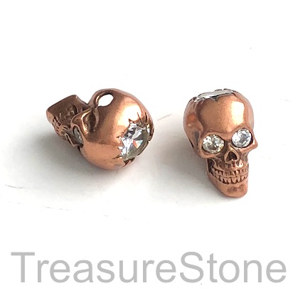 Pave Bead, brass, copper, 8x12mm skull 3. Ea - Click Image to Close