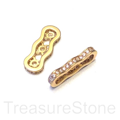 Micro Pave Spacer Bead, gold brass, clear CZ, 7x19mm. Ea