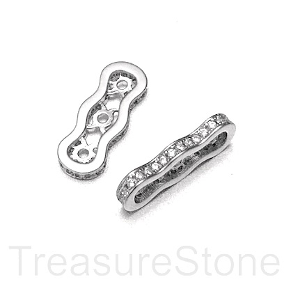 Micro Pave Spacer Bead, silver brass, clear CZ, 7x19mm. Ea - Click Image to Close