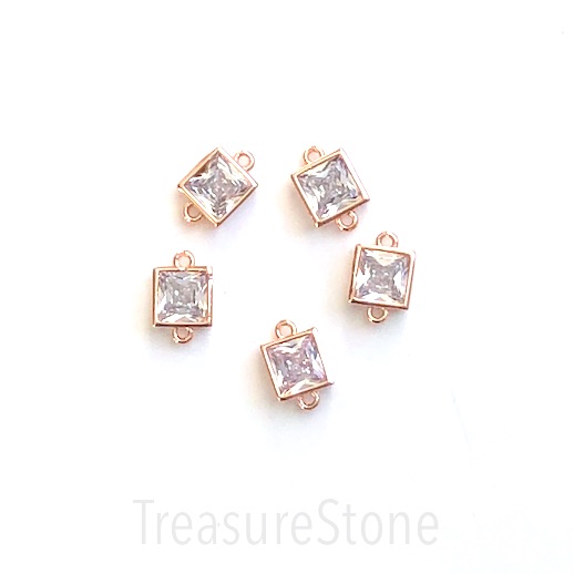 Pave Charm, link,connector,7mm square rose gold,clear crystal.Ea