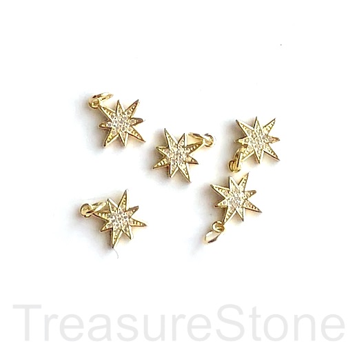 Pave Charm, pendant, 11mm gold star, clear CZ. Ea