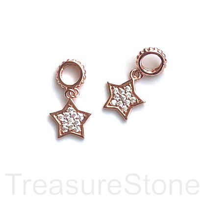 Pave Charm, brass, 10x18mm star, rose gold, CZ. Ea - Click Image to Close