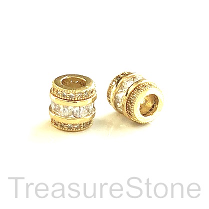 Pave Bead, 9mm tube, hole, 4.5mm, gold plated brass. ea