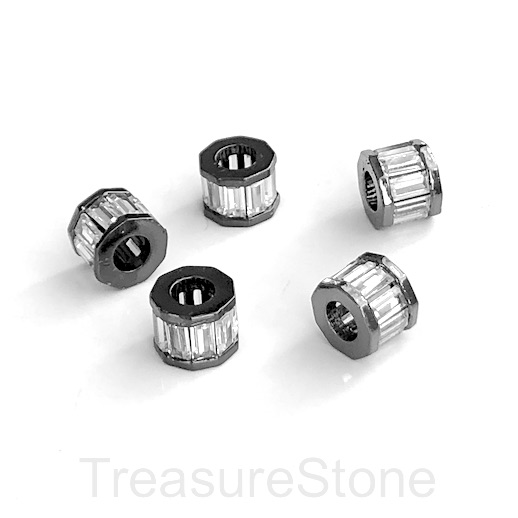 Pave Bead,7x9mm black octagon tube,large hole:4.5mm,clear CZ.Ea