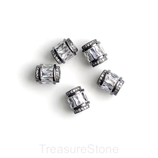 Pave Bead, 9x12mm tube, black, clear CZ, large hole: 4.5mm.ea