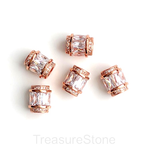 Pave Bead, 9x12mm tube, rose gold, clear CZ, large hole:4.5mm.ea
