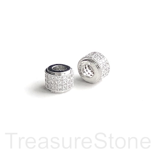 Pave Bead, brass, 6x9mm tube, large hole:3.5mm,silve,clear CZ.Ea - Click Image to Close