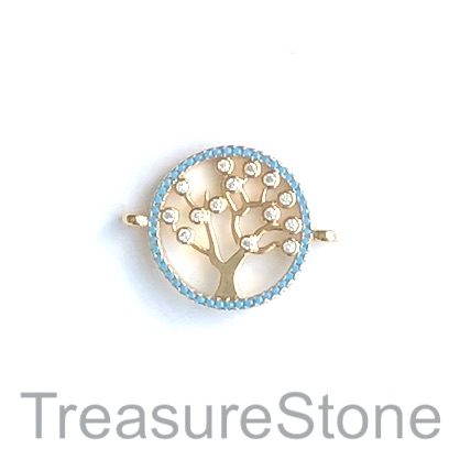 Charm, connector, pendant, 21mm gold, turquoise Tree of Life, ea
