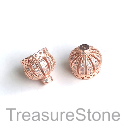 Micro Pave Bead, brass, rose gold, 11mm crown 3. Ea