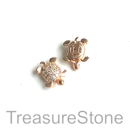 Micro Pave Bead, brass, rose gold, 9x11mm turtle. Ea - Click Image to Close