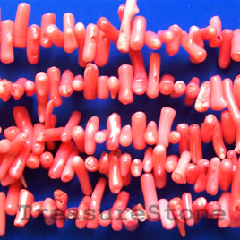 Bead, coral (dyed), peach, 11-18mm stick. 16-inch strand.