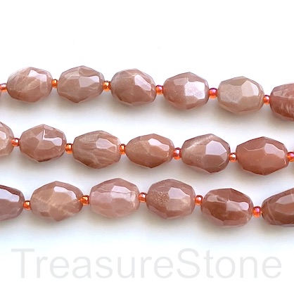 Bead, peach moonstone, 10x14mm faceted nugget, 15-inch, 23pcs