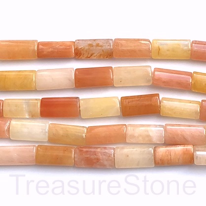 Bead, peach yellow quartz, 8x16mm puffed rectangle. 15.5",24pcs