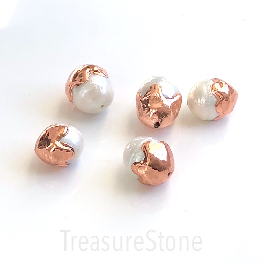 Pearl, freshwater, white,12x15 mm nugget, rose gold. ea
