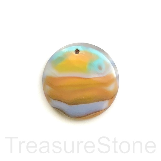 Pendant, dyed agate, green, yellow, 40mm. Sold individually.