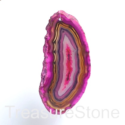 Pendant, agate (dyed), fuchsia, brown,30x61mm. Sold individually