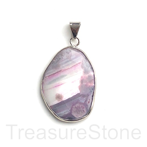 Pendant, agate (dyed), pink, grey, 32x44mm. Sold individually.