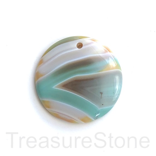Pendant, dyed agate, turquoise, white, grey, 42mm. each
