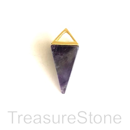 Pendant, amethyst, gold coloured top, 14x34mm Pyramid. Each - Click Image to Close