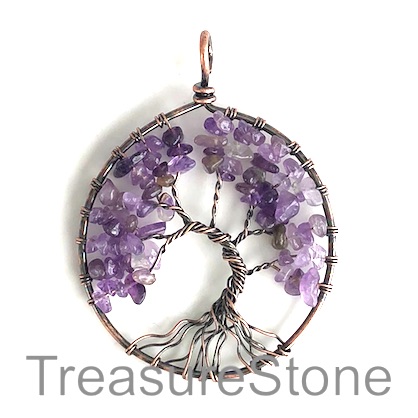 Pendant, amethyst. 48x54mm Tree of Life. Sold individually.