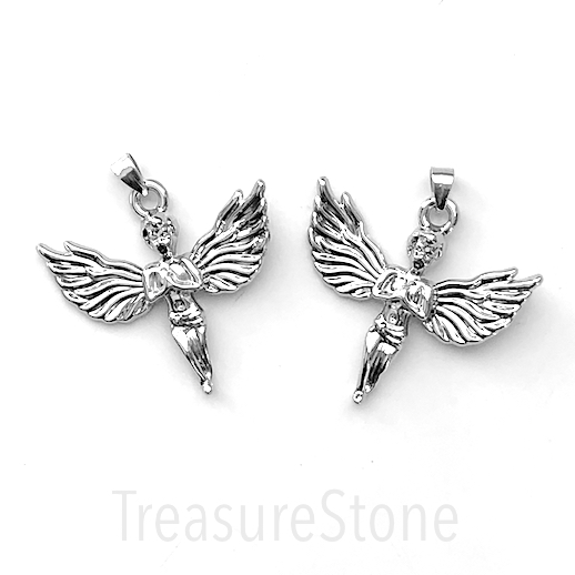 Pendant, stainless steel treated, 34x44mm angel wings. each - Click Image to Close