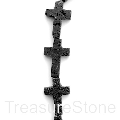 Bead,pendant, black lava, 20x30mm drilled through cross. ea