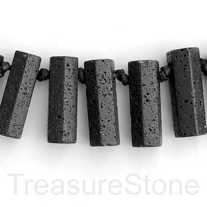 Bead,pendant, black lava,12x35mm top-drilled stick, hole:3mm. ea