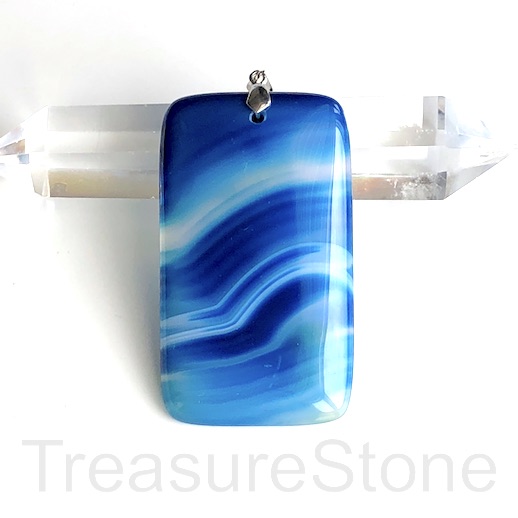 Pendant, agate (dyed), blue, 34x60mm rectangle, each.