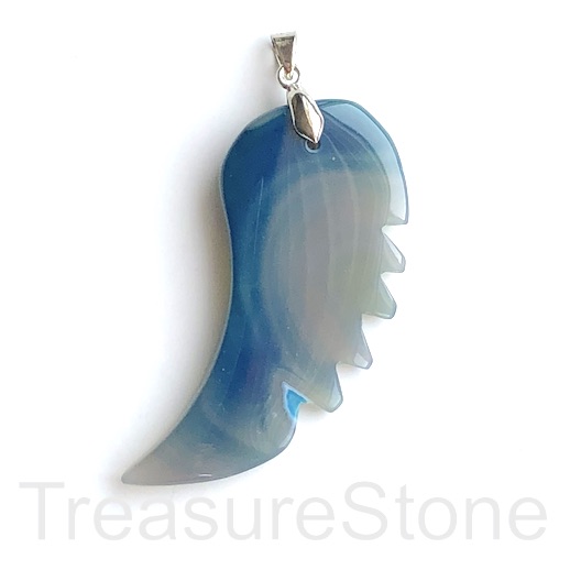 Pendant, blue agate (dyed), 45x61mm angel wing. ea