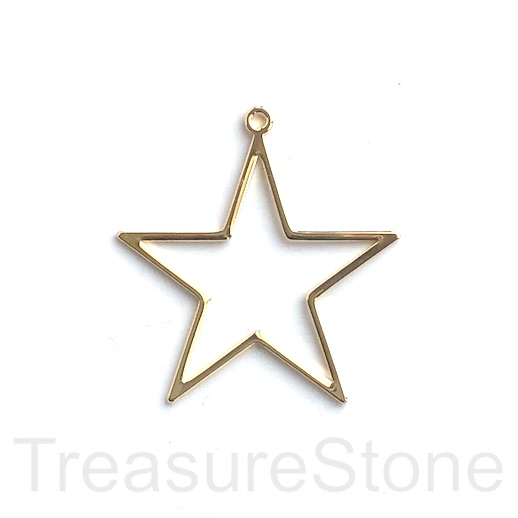 Brass pendant, 38mm gold star. Ea - Click Image to Close