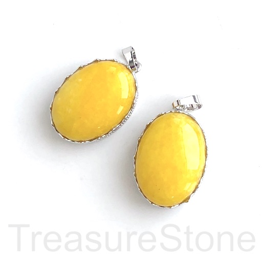 Pendant, dyed, bright yellow jade, 20x30mm oval. each