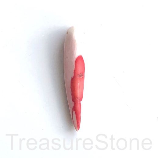 Pendant, coral (dyed), pink white, 10x45mm stick. ea