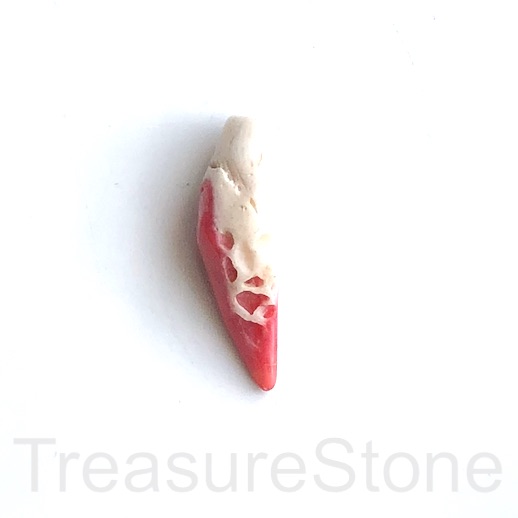 Pendant, coral (dyed), pink white, 11x34mm stick. ea