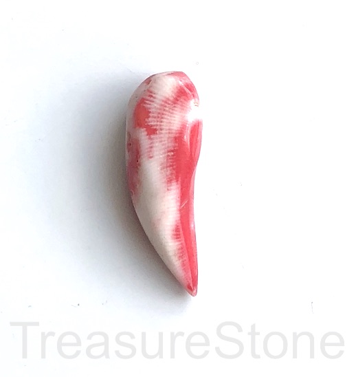 Pendant, coral (dyed), pink white, 14x39mm stick. ea