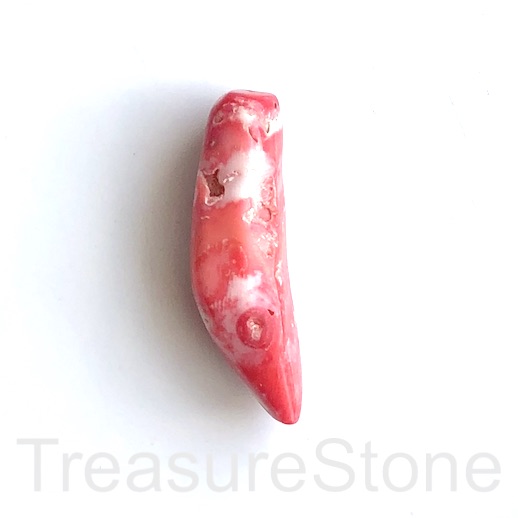 Pendant, coral (dyed), pink white, 14x44mm stick. ea