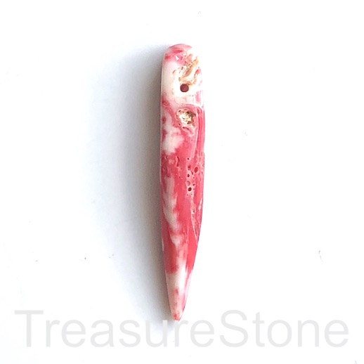Pendant, coral (dyed), pink white, 9x50mm stick. ea