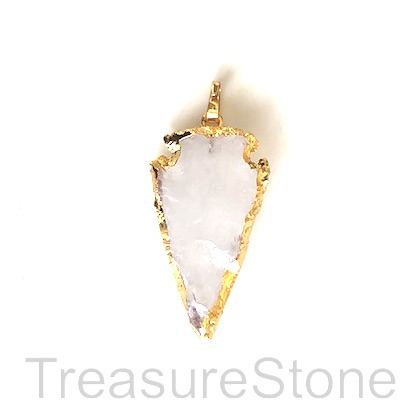 Pendant, clear crystal quartz, gold coloured, 20x38mm arrow. Ea