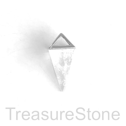 Pendant, clear crystal quartz, silver, 14x34mm Pyramid. Ea