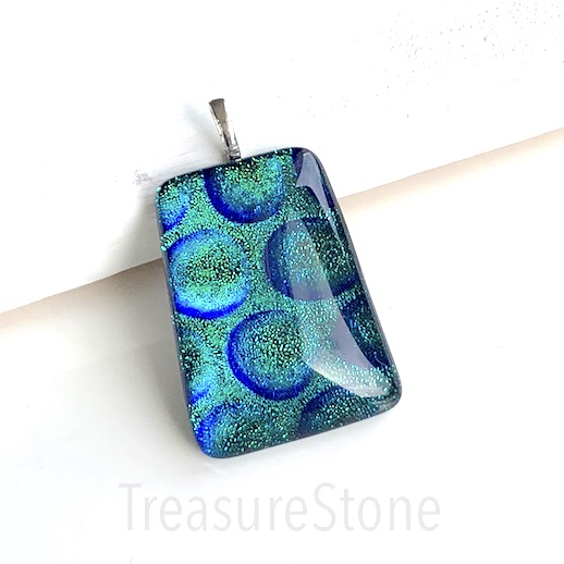Pendant, dichroic glass, 30x40mm, peacock. Sold individually.