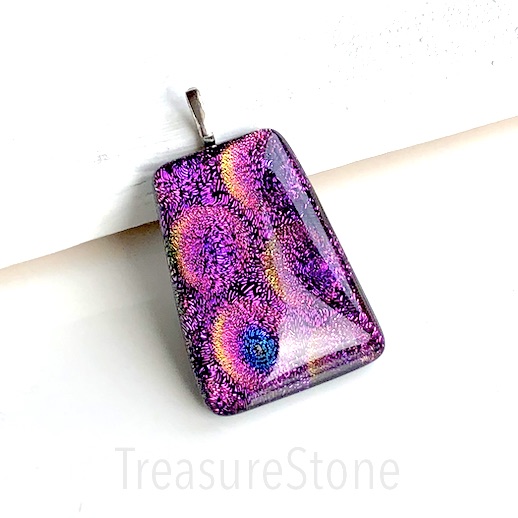 Pendant, dichroic glass, 30x40mm, purple. Sold individually.