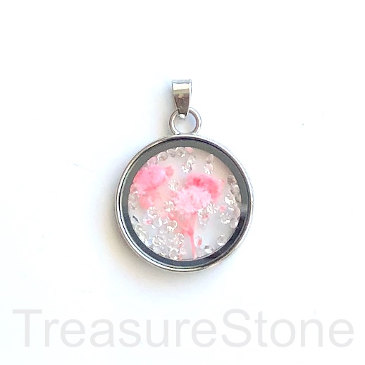 Pendant, glass, dry pink, 28mm. each.