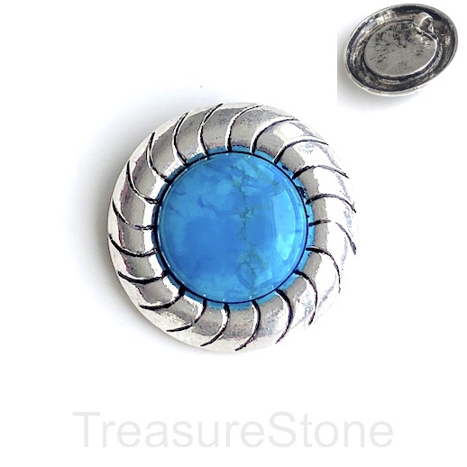 Pendant, syn turquoise. 45mm round. Each.