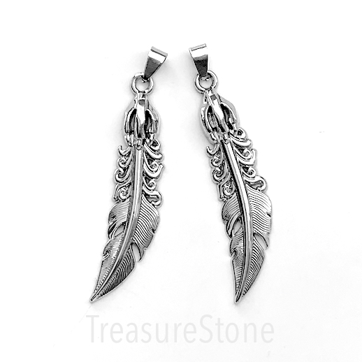 Pendant, stainless steel treated, 15x55mm feather 2. each - Click Image to Close