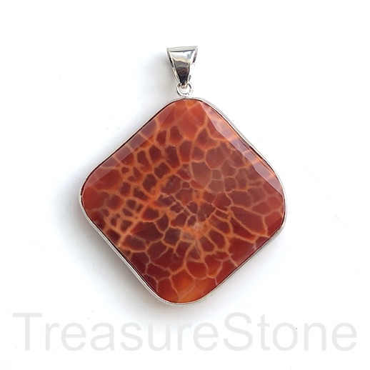 Pendant, dyed Fire Agate, 49mm faceted diamond. Each